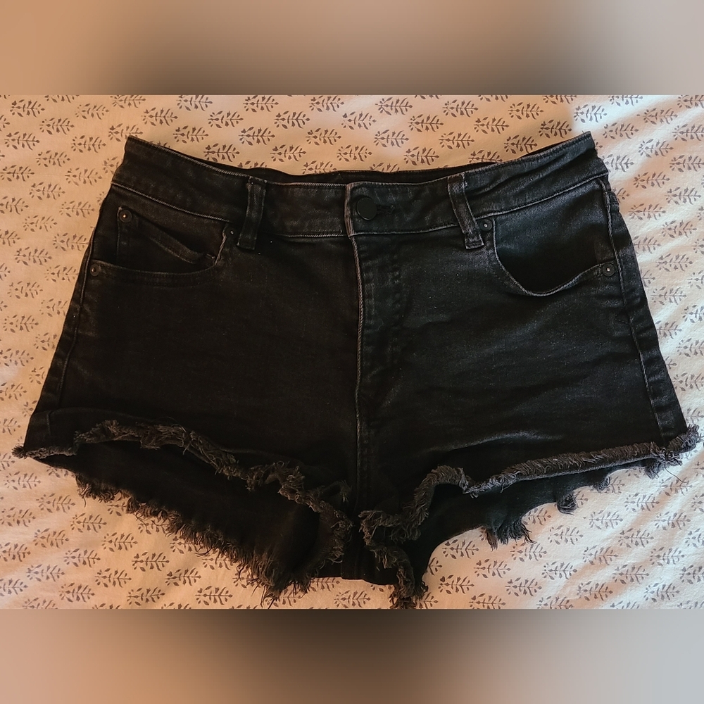 Volcom Black Jean Shorts with Frayed Hem